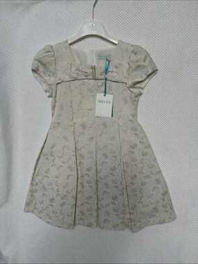New! Abel & Lula Stunning Cream Party Dress with Gold Sparkle Bow. Fully lined